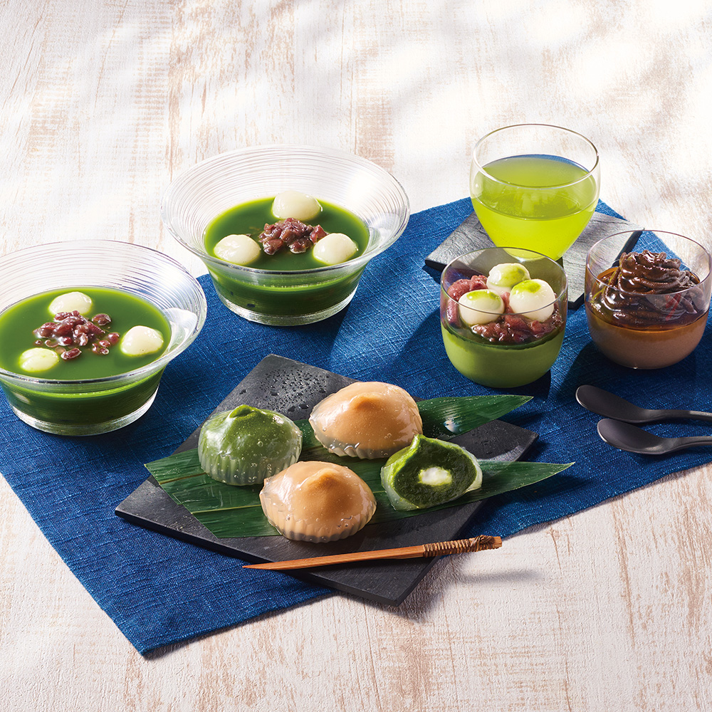 京都・東山茶寮　宇治抹茶冷やしぜんざいと抹茶スイーツセット